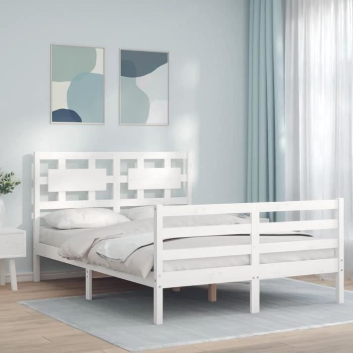 VidaXL Bed Frame with Headboard White Small Double Solid Wood 3194412