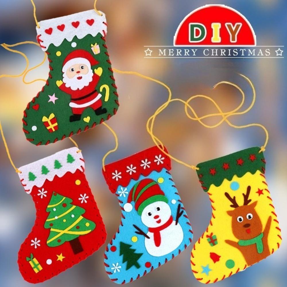 Non-Toxic Kids Diy Christmas Socks Non-Woven Material Kit Puzzle Game Handmade Toy Educational Toy For Children Craft Gift Xmas Decor