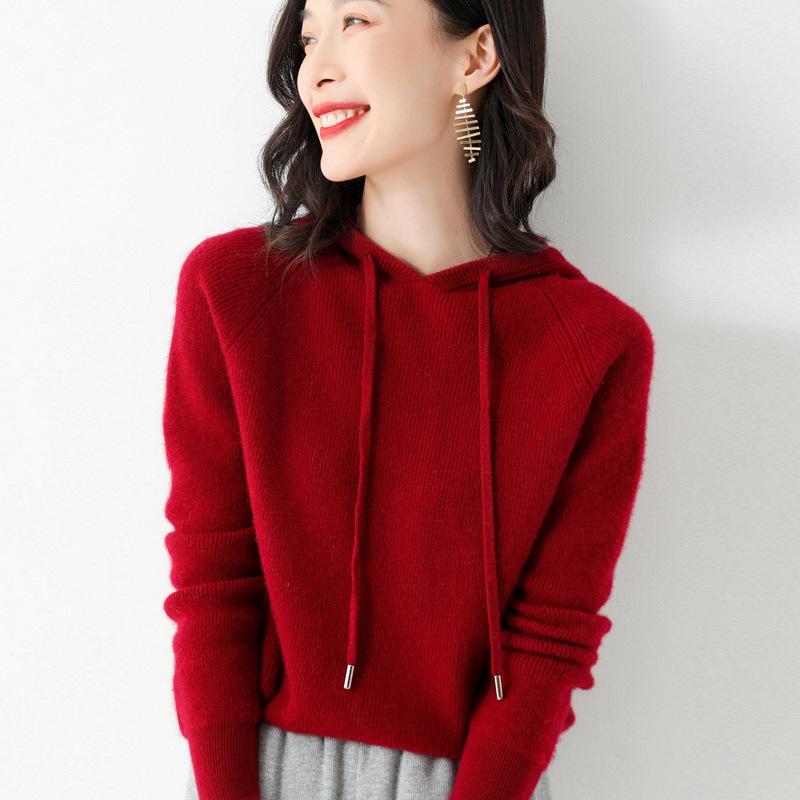 Women's Hooded Sweater: New Autumn/Winter Loose Fit Core-Spun Yarn Pullover