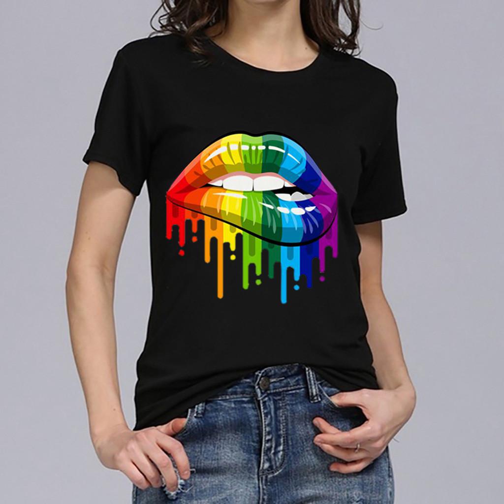 Women  Plus Size Lips  Gesture Print Short Sleeve T-Shirt Tops