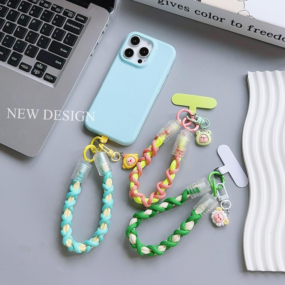 Universal Braided Mobile Phone Lanyard Strap Cute Cartoon Hanging Chain Ring Cord with Patch Wrist Strap Cell Phone Detachable