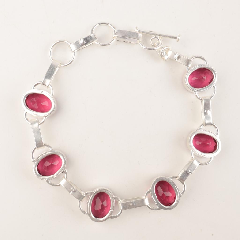 For Gift Pink Tourmaline Gemstone 925 Sterling Silver Jewelry Handmade Bracelet RB-6-11