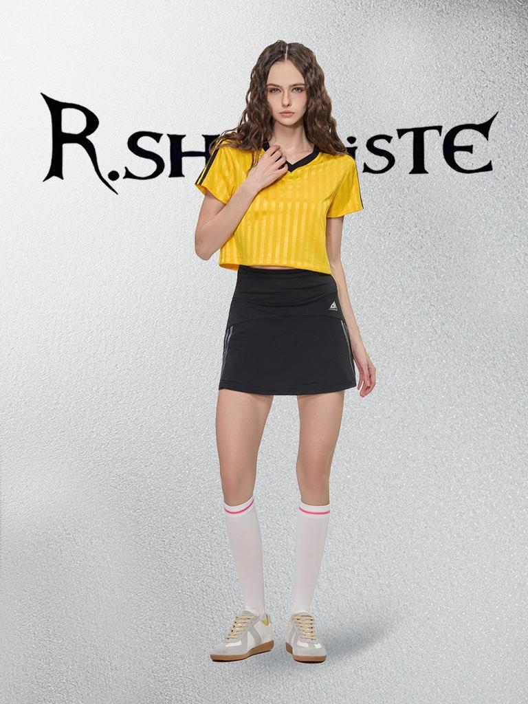 RS Women's Retro V-Neck Football T-shirt - Patchwork Stripes, Short Sleeve, USA/Canada/Mexico Sports Style