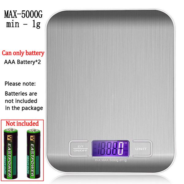 Digital Multi-function Food Kitchen Scale,Stainless Steel,11lb 5kg Stainless Steel Platform with LCD Display (Silver)