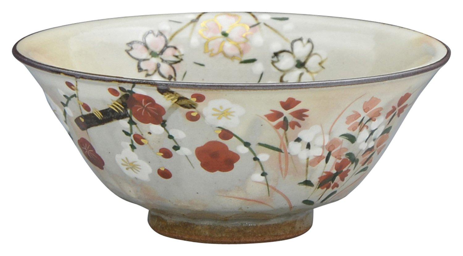 

Kyoto Kiyomizu Shunzan small rice bowl with seasonal ware, ware, kiln, flowers, LSS274-02