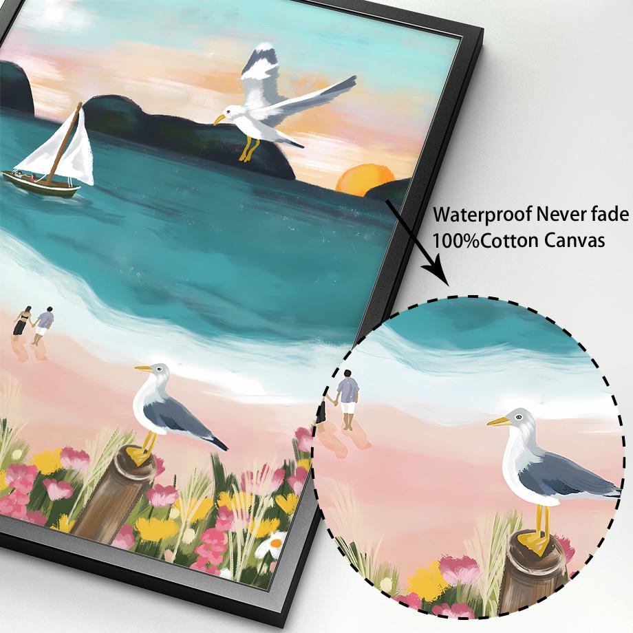 Boho Abstract Girl Lake Birds Leaf Illustration Wall Art Canvas Painting Nordic Poster And Prints Pictures For Living Room Decor