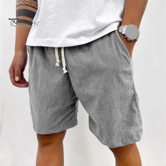 Pantaloni scurți retro din catifea reiată pentru bărbați, pantaloni scurți casual cu talie cu șnur, culoare solidă, pantaloni scurți streetwear pentru muncă, fitness, plajă, vacanță