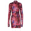 Spring and Autumn Women's Dress Fashion Sexy Long Sleeve Half High Neck Printed Slim Section Sweet and Fresh Girls Dress
