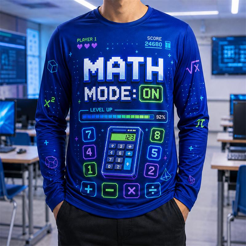 Long Sleeve T Shirt Men Math Mode On Gaming Style Calculator 3d Print Round Neck Tee Back To School Casual New Tops Kids Unisex