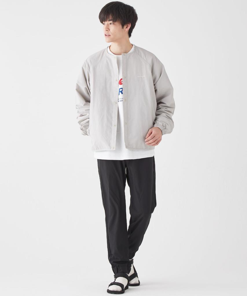 Snap Button Light Jacket Outerwear for Light Gray [CLIFFEMAYER] No-collar Men, X-LARGE,