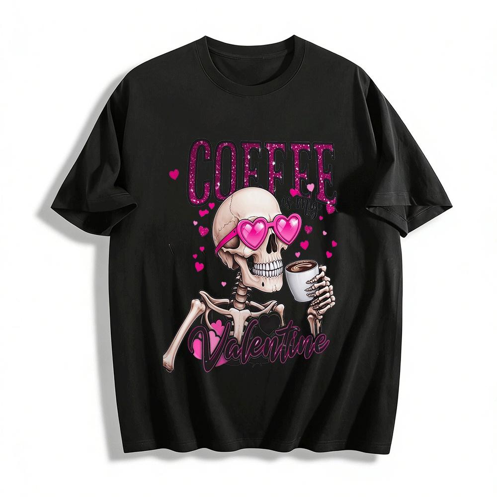 Coffee Is My Valentine Skull Print Casual Sweatshirt Hoodie Pure cotton T-shirt XXS