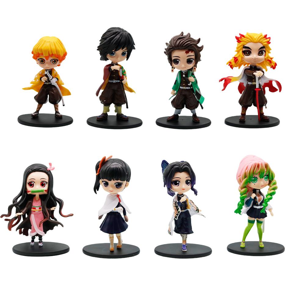 New Anime 13Cm Demon Slayer Figure Nezuko Tanjirou Zenitsu Inosuke Kyoujurou Giyuu Kawaii Qposket Pvc Model Toys Children Gift