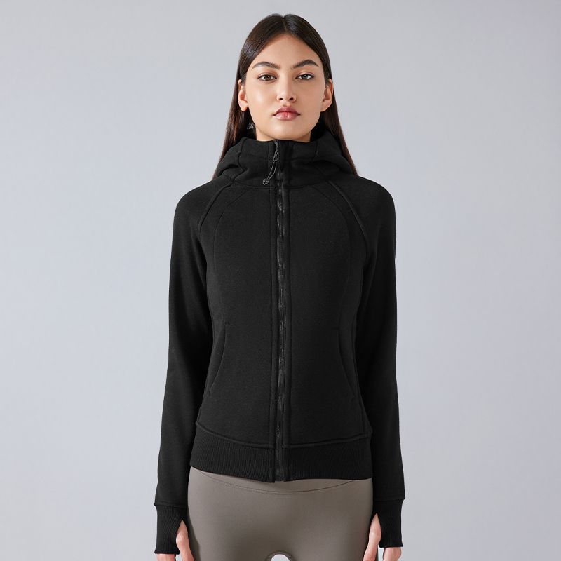 Winter Yoga Clothing Top Outdoor Sports Running Jacket Women Fall and Winter Fleece Cardigan Slim-Fit Hood Sweatshirt Women