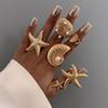 European & American Starfish Metal Rings: 6-Piece Holiday Set with Star and Scallop Designs for Women