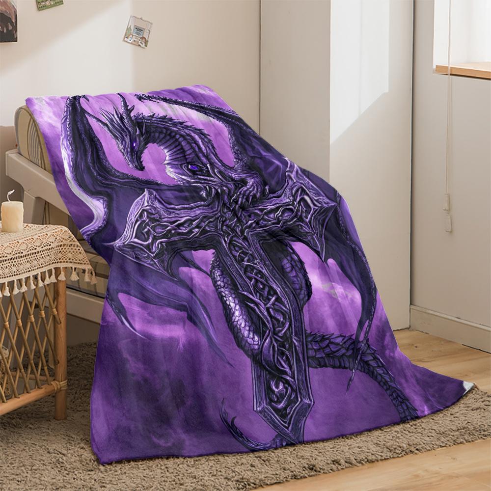 Evil Dragon Cross Flannel Blanket – Lightweight Anti-Tear Polyester – Anime Themed Purple Throw