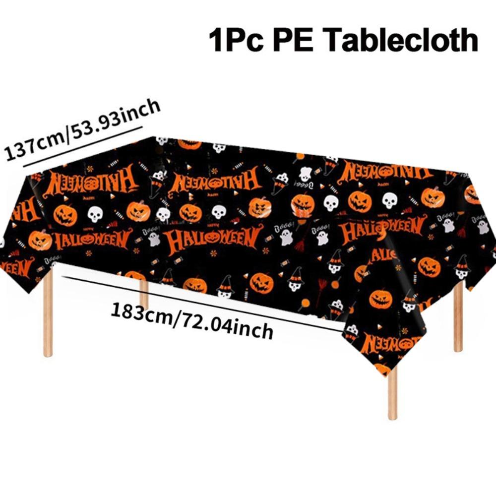 Plastic Halloween Tablecloth Bronzing Table Decoration Pumpkin Table Cover Pumpkin Ghost Haunted House Tablecover