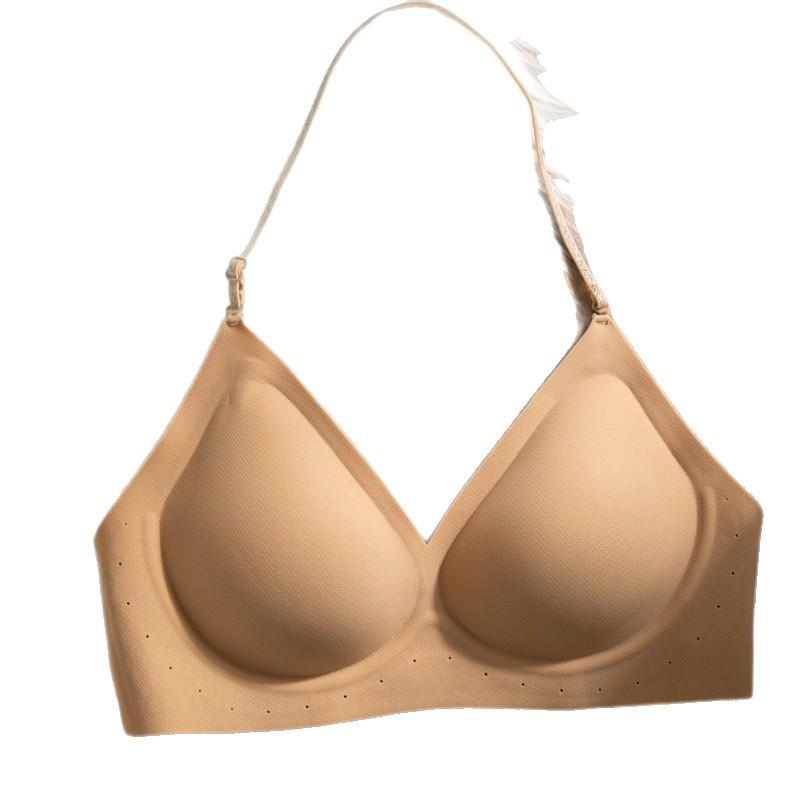 Liquid foundation hanging neck thin shoulder strap U-shaped beautiful back underwear women's small breasts gathered and closed, soft support
