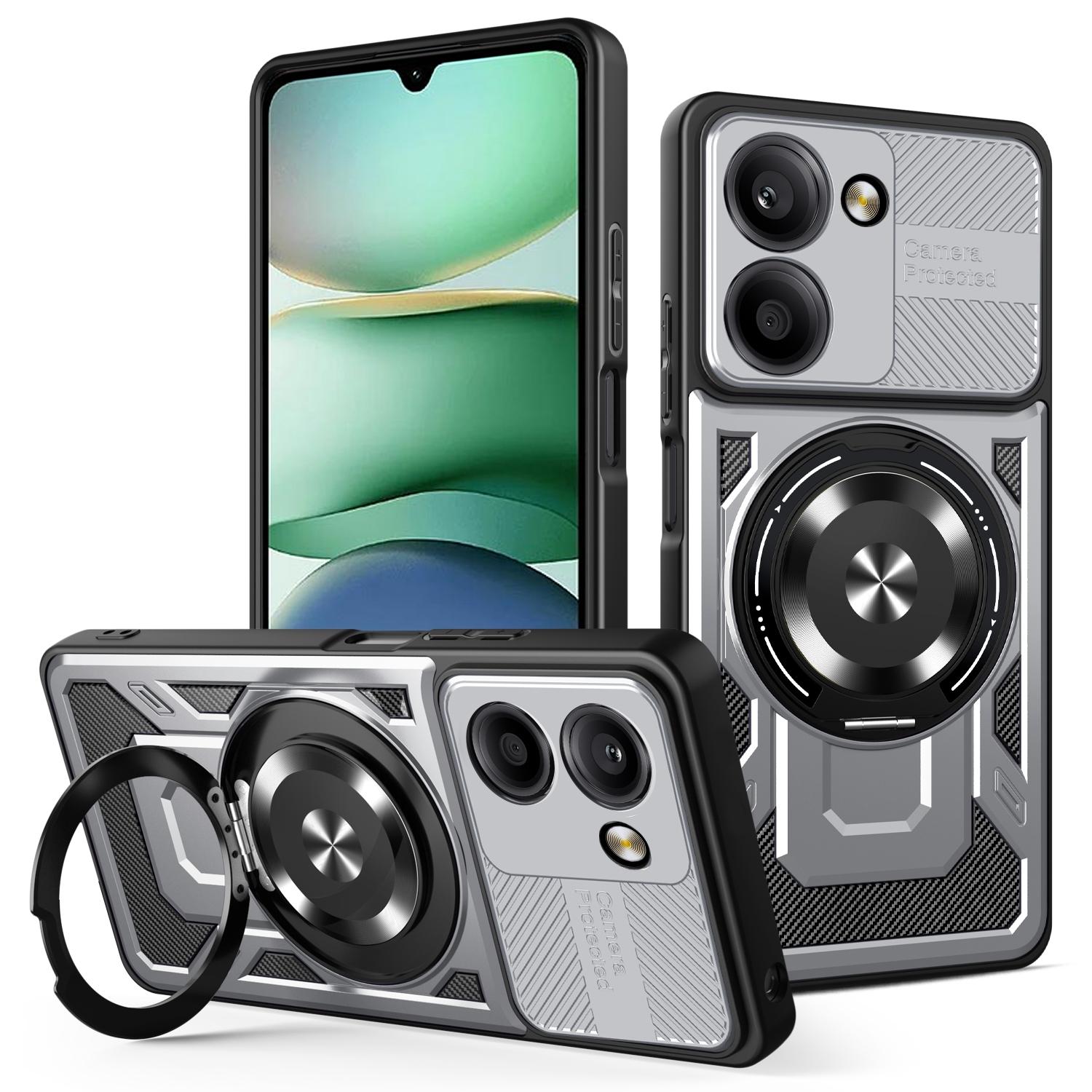 

For Xiaomi Redmi A5 4G (171.7mm)/Poco C71 4G Magnetic Case Rotating Kickstand TPU+PC Phone Cover Grey