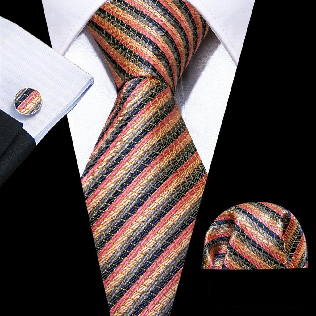 Barry.Wang Necktie Hankerchief Cufflinks Set Purple Blue Black Dots Jacquard Woven Wedding