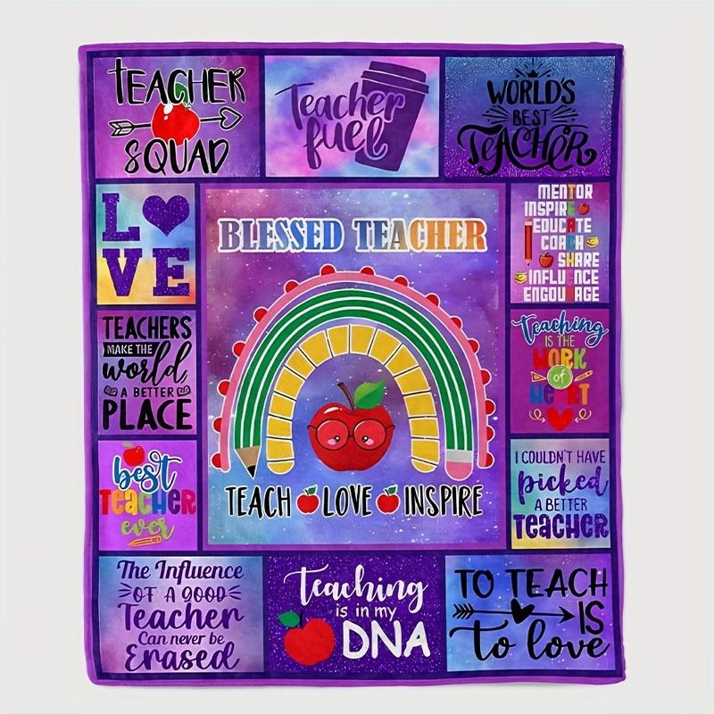 Teacher Appreciation Rainbow & Hearts Inspirational Quote Blanket - Soft All-Season Throw for Classroom, Office & Travel Gift