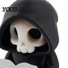 Black And White Skull Decor Dark Style Halloween Ornament, Mini 3D Printed Hooded Spooky Home Accessory Compact Exquisite Details Sculpture, for