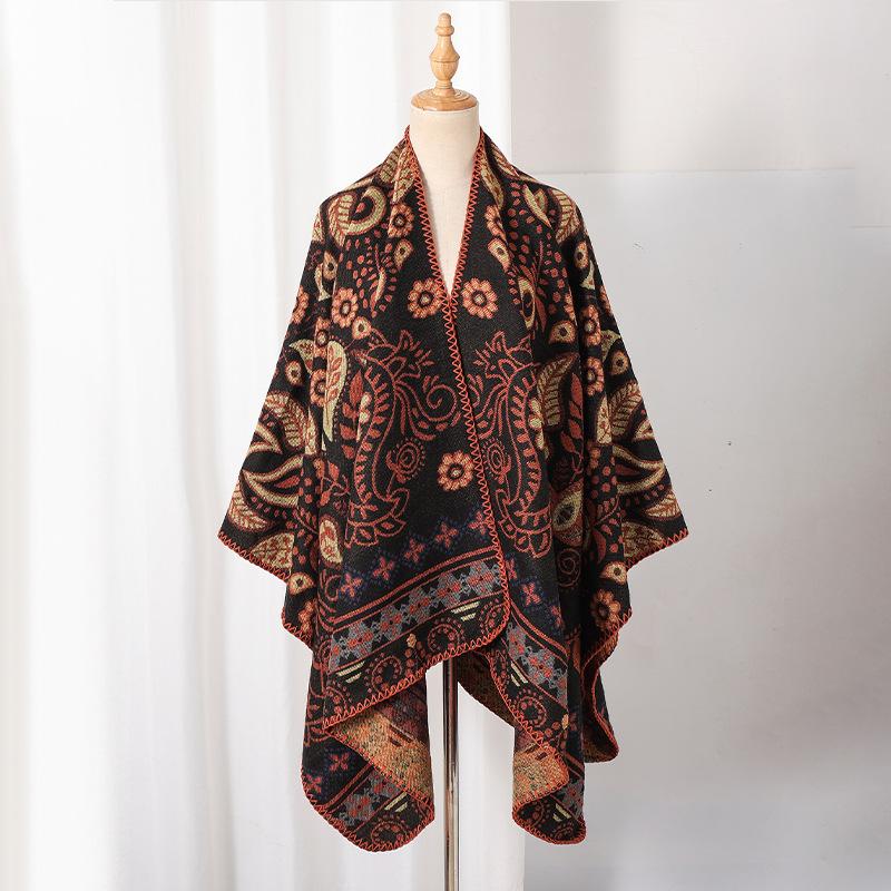 Winter Women Men Scarf Layers Poncho Retro Floral Print Wrap Shawl Scarve Capa Para Mujer Pashmina Cloak New Unisex Lady Male