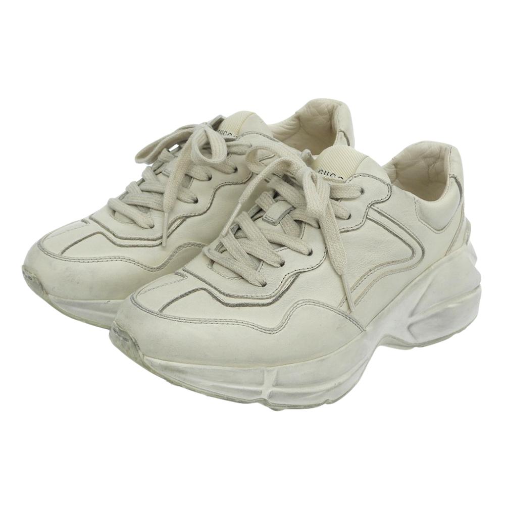 GUCCI RHYTON LEATHER SNEAKER, Distressed Low-Top Sneakers, Women's, Light Beige, Size 35, 550046 shoes 35 light beigeUsed