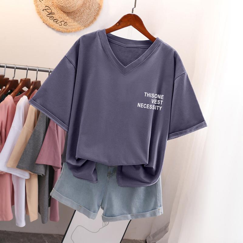 Kurzärmeliges T-Shirt, Locker sitzend, Schlankmachendes bedrucktes V-Ausschnitt-Top für Damen