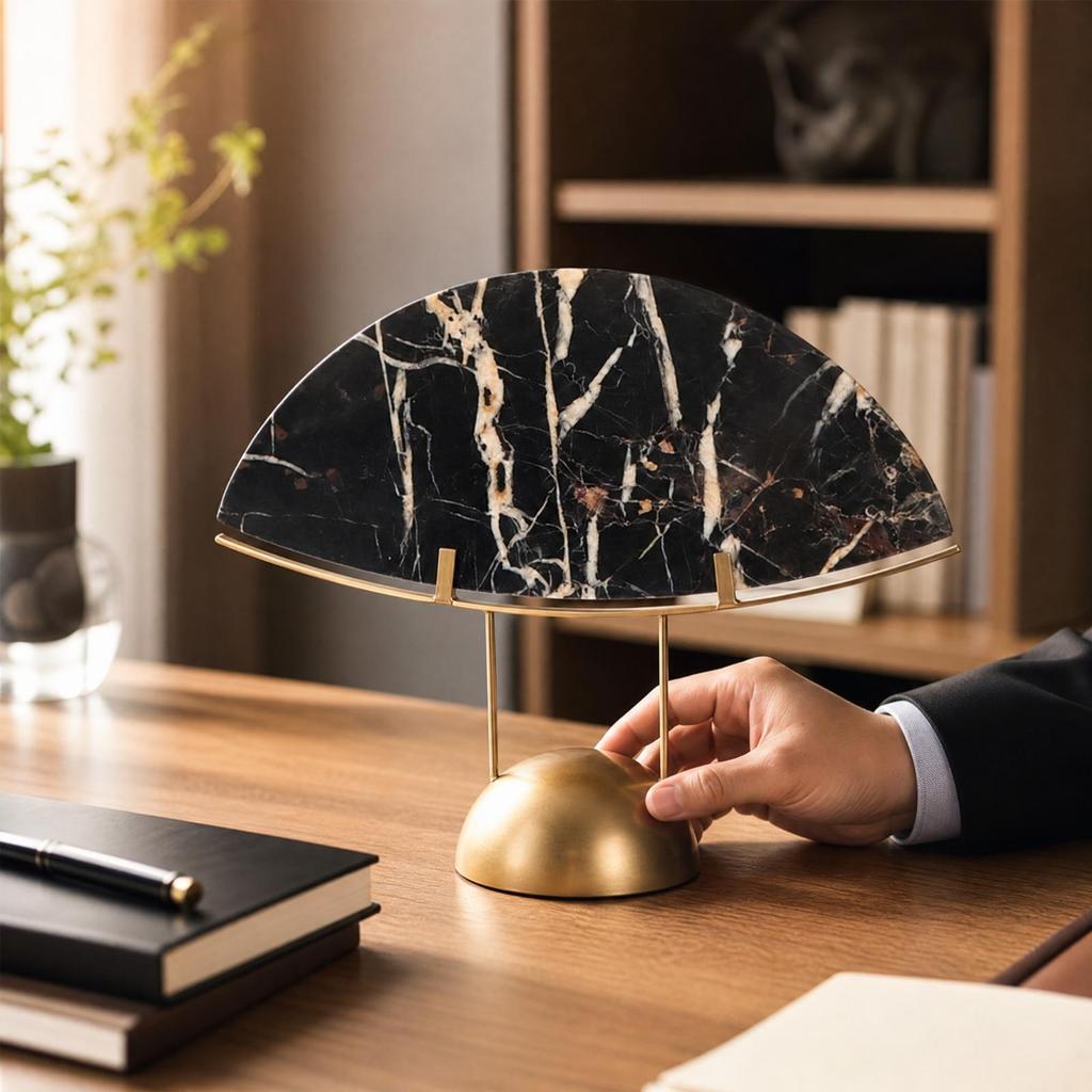 Semi-circular Stone Sculpture with Veined Panel for Tea Cabinet Decor