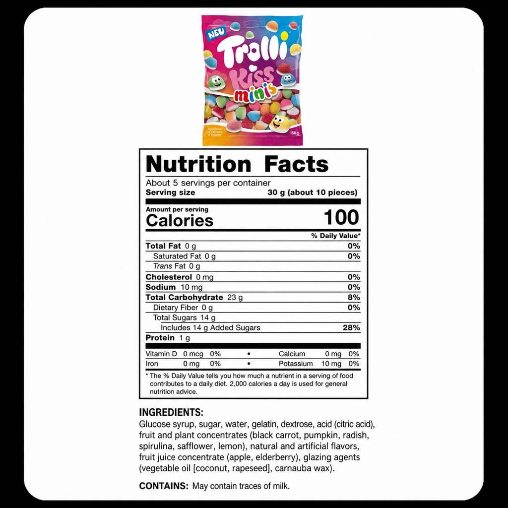 Caramelle Gommose Trolli Mini Kiss Frutta Mista Caramelle Gommose 150g