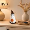 Handcrafted Ghost Ornament Halloween Figurine with Witch Hat, Cute Small Resin Decorative Holding Pumpkin Statue for Home Table Shelf Desk Decor