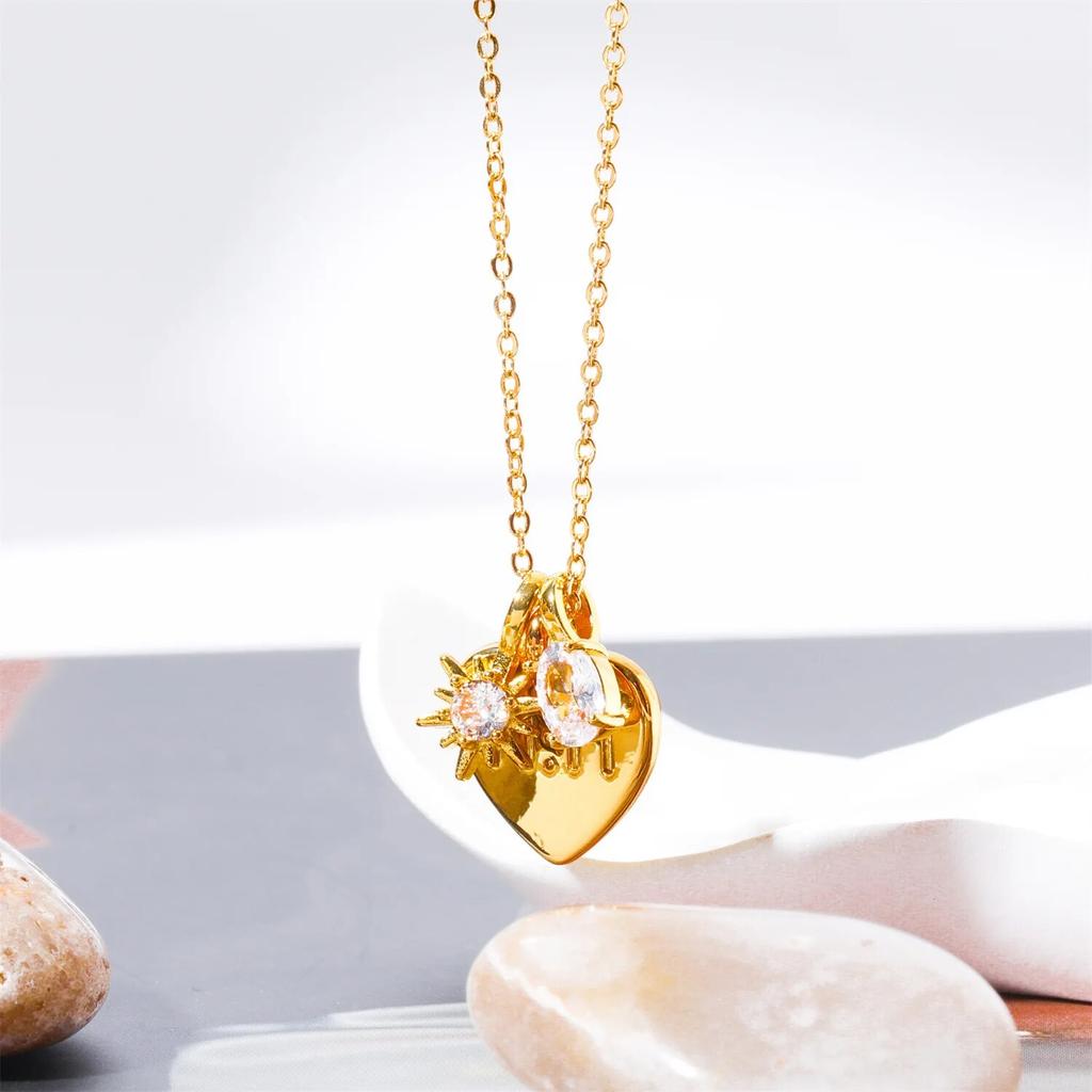 Fashion Heart Pendant Star Zirconia Gold Color Necklace Women's Trend Party Jewelry Accessories Gifts