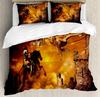 Medieval Duvet Cover Set, Medieval Knight Holding An Aged Old Shield Historical Theme Digital Print Bedding Set