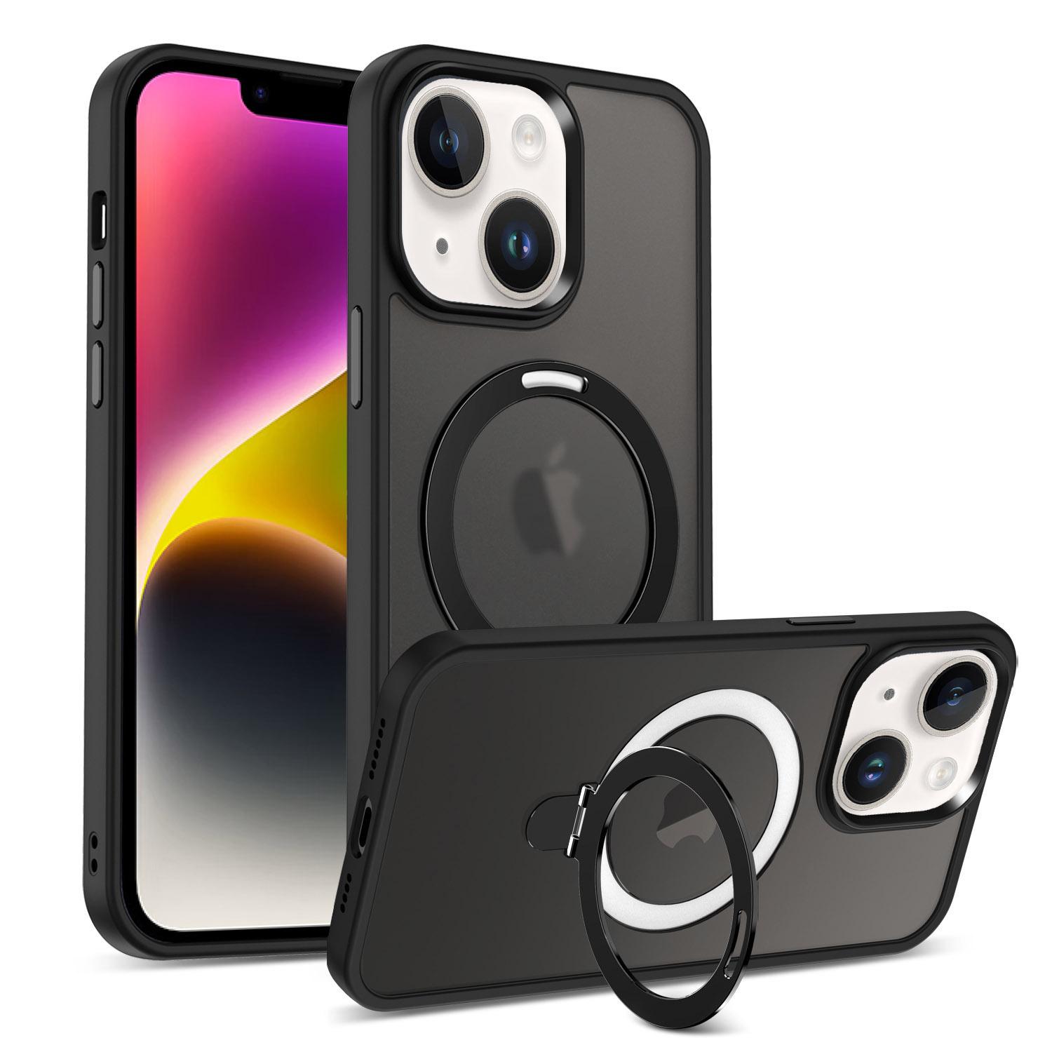 

For iPhone 13/14 6.1 inch Compatible with MagSafe Phone Case PC+TPU Ring Kickstand Protective Cover Black