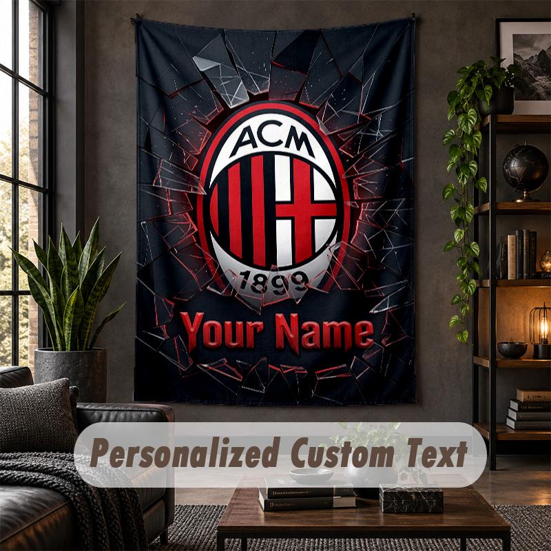 Personalized Wall Tapestry,AC Milan Custom Text, Soft Fabric Wall Art For Indoor Decoration