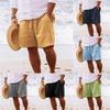 Herren Sommer Baumwoll-Leinen Shorts Kordelzug Elastischer Bund Gerades Bein Einfarbig Atmungsaktiv Strandbekleidung Mittellange Freizeithose