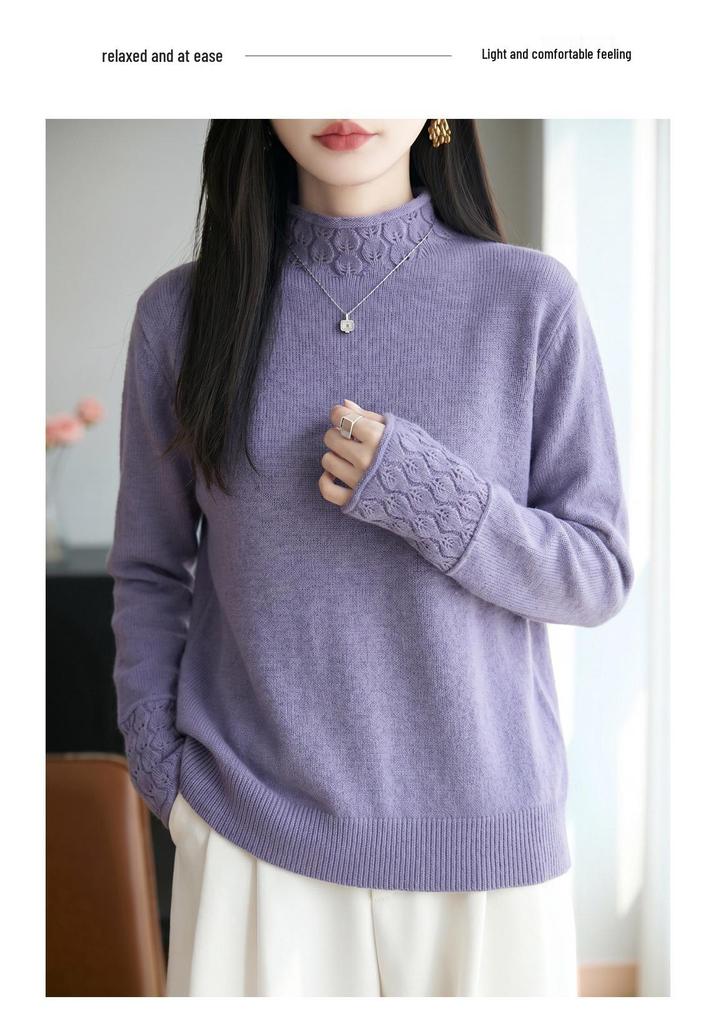 Women's Knitwear: Autumn/Winter Crochet Hollow-Out Rolled Edge Sweater - One-Piece Thick Base Layer
