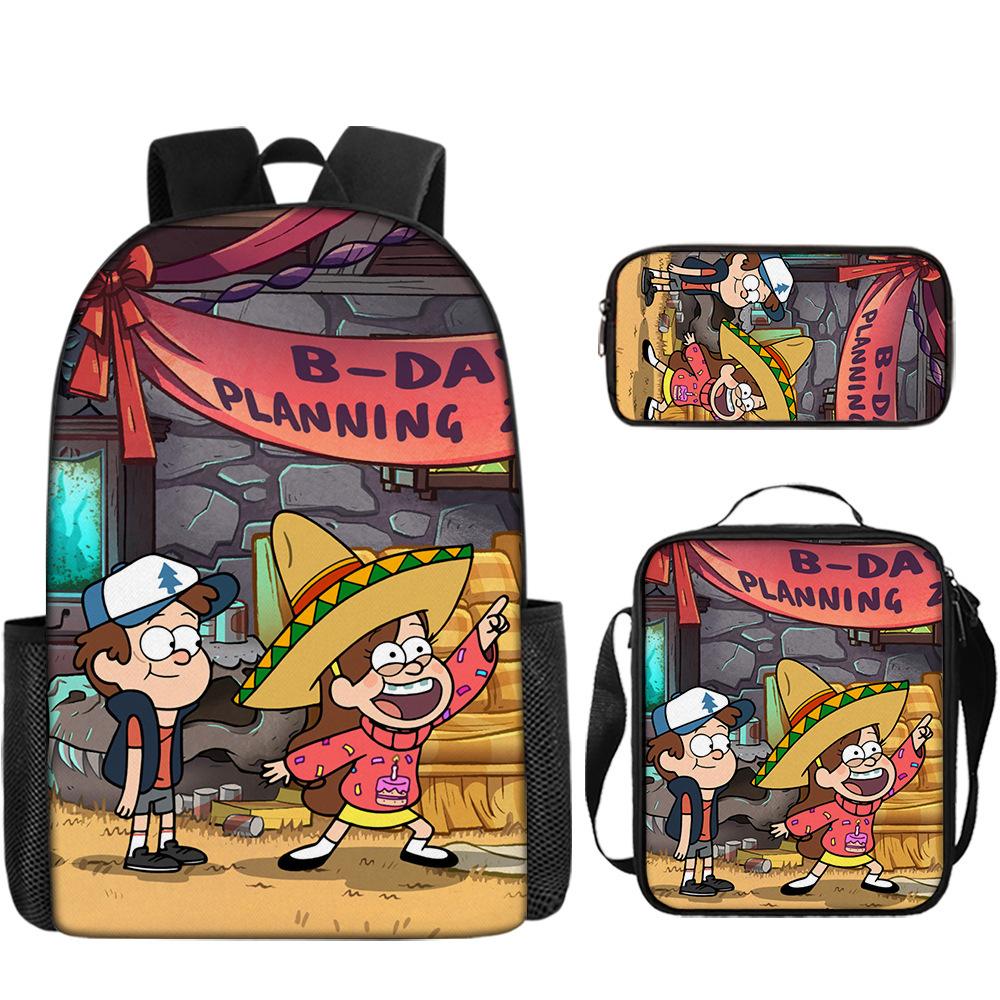 Gravityfalls Strange Birthday Town Cartoon School Bag Student Backpack Satchel Three-Piece Set pencil bag