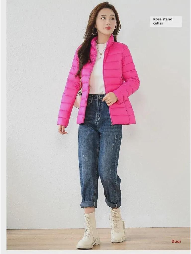 Dámský vypasovaný krátký bavlněný kabát z lehkého prachového peří - Zimní korejský styl, K dispozici velká velikost