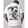Men'S 100% Streetwear T-Shirt with Skull Tattoo Print - Bohemian And Hip-Hop Punk Style Crew Neck Short Sleeve Tee Suitable for Casual Attire, Gift