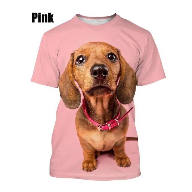 

Летняя мода, мужские и женские повседневные топы с короткими рукавами, футболка с таксой и 3D принтом S