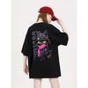 Women's Loose-fitting Cartoon Cat Print Short-Sleeve T-Shirt, Casual Top for Spring and Summer