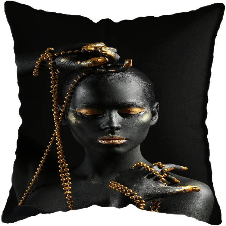 

Наволочка Спальня Черный и Золотой Африканская Женщина Наволочка Гостиная Украшение Подушки Подушка 45x45cm