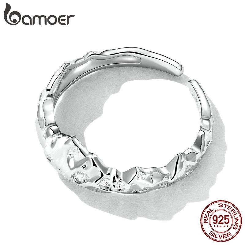 BAMOER 925 Sterling Silver Vows of Eternal Love Couple Waves Rings for Women Fine Jewelry Wedding Gift