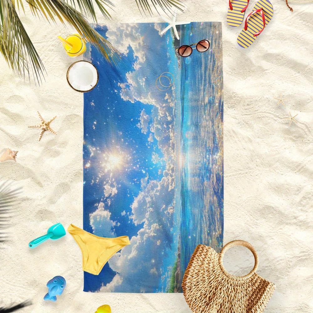 Summer Beach Paradise Sky Water Print Towel, Microfiber for Poolside Beach Vacation