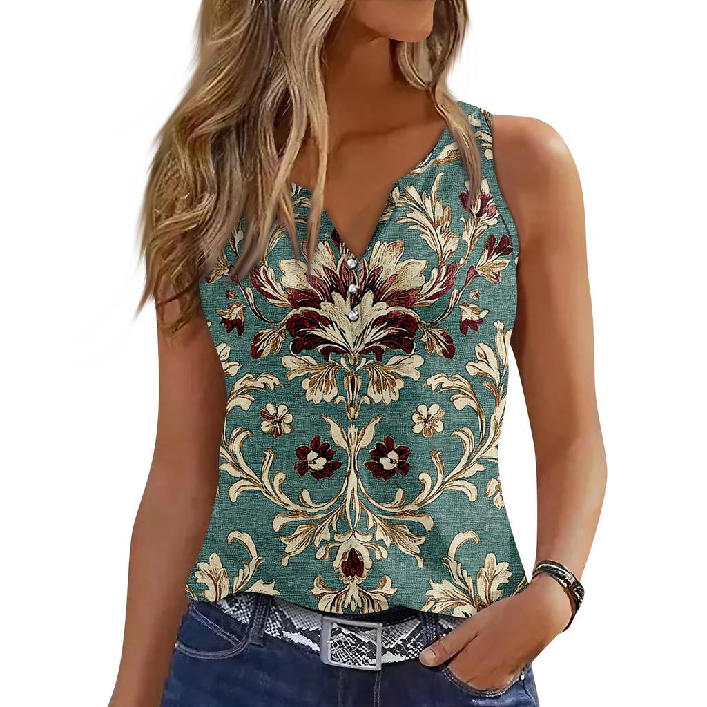 Naiste vabaaja V-kaelusega trükitud varrukateta vestid