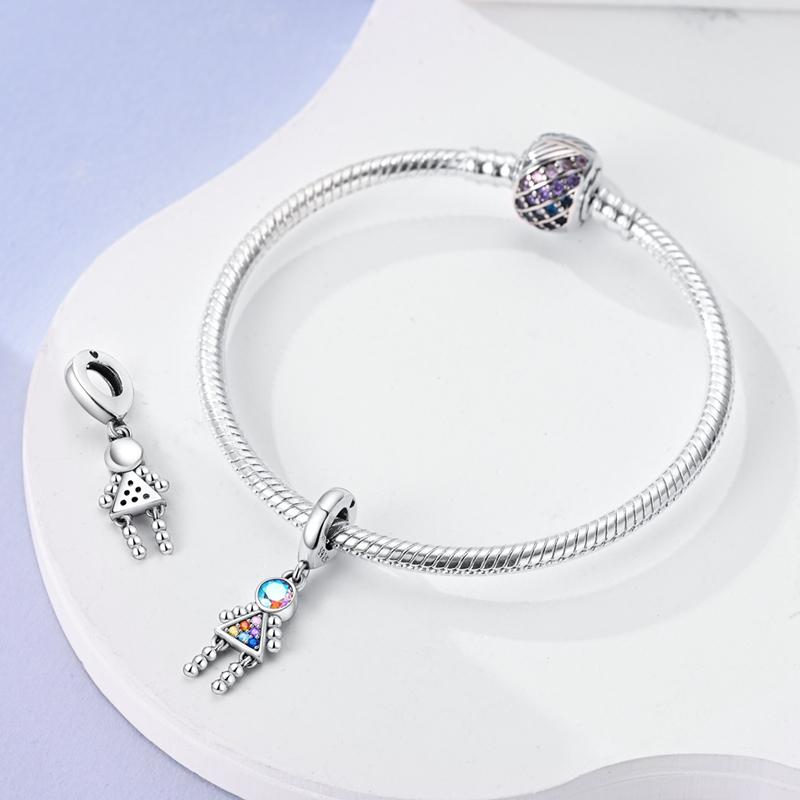 Charms Plata Creative Colored Zircon Little Girl Beads Fit Original Bracelets Charms For Women Jewelry Diy Making Gifts