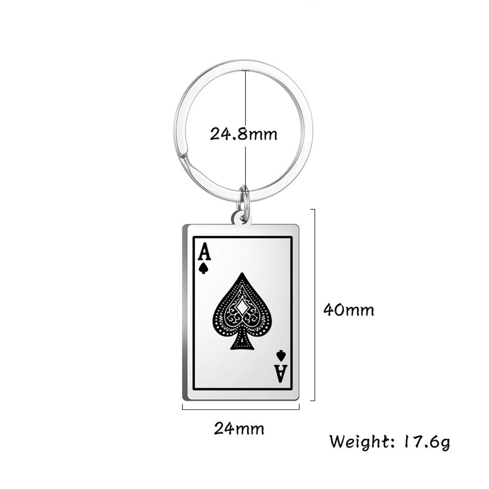 EUEAVAN Punk Lucky Ace of Spades Keychain Stainless Steel Square Poker A Card Pendant Keyring Good Fortune Hip-hop Jewelry Gifts