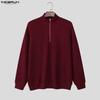 INCERUN Spring Men Stand Neck Long Sleeve Zip-up Texture Rib Knitted Pullovers Tops