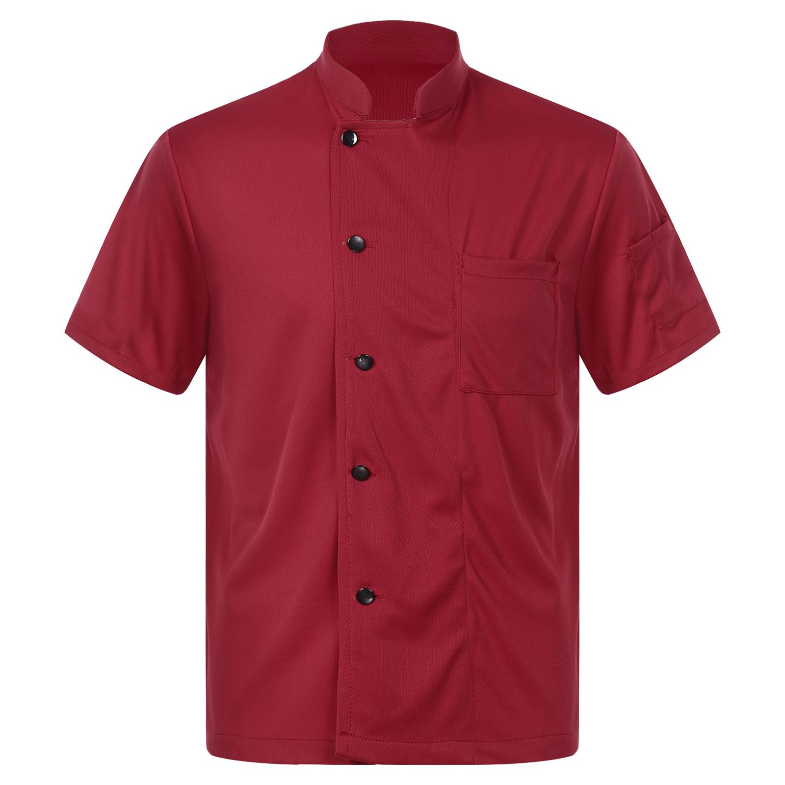 

Мужская и женская рубашка шеф-повара из дышащей сетки с коротким рукавом и воротником-стойкой, застегивающаяся на пуговицы спереди, профессиональная кухонная одежда XL красный